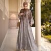 Aliza Orignal Printed Abaya - brown, sky blue