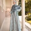 Aliza Orignal Printed Abaya - brown, sky blue