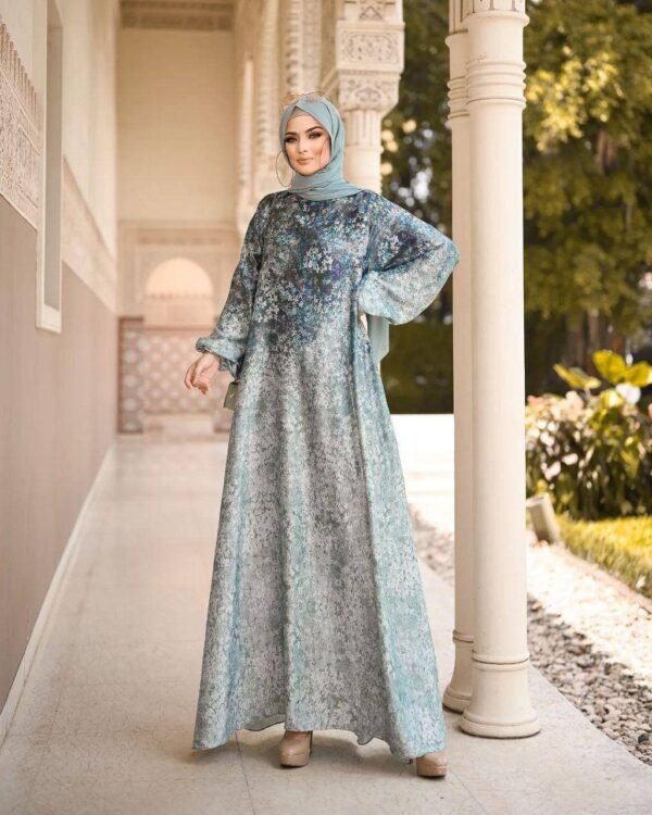 Aliza Orignal Printed Abaya - brown, sky blue