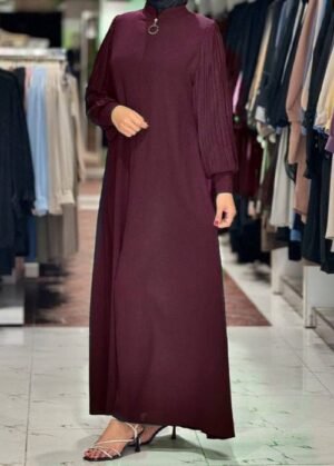 Imported Iram Zipper Abaya With Zebra plated Cuffed Sleeve