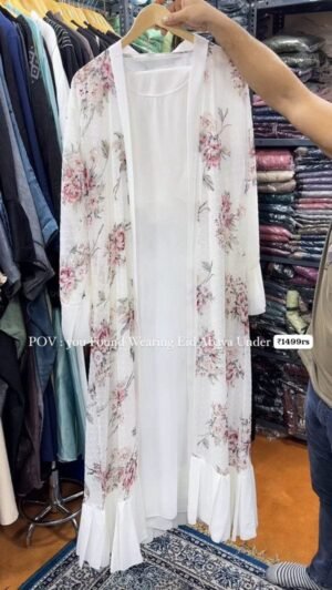 New Floral Plated Frill Double Shrug Abaya ( EID LAUNCH )