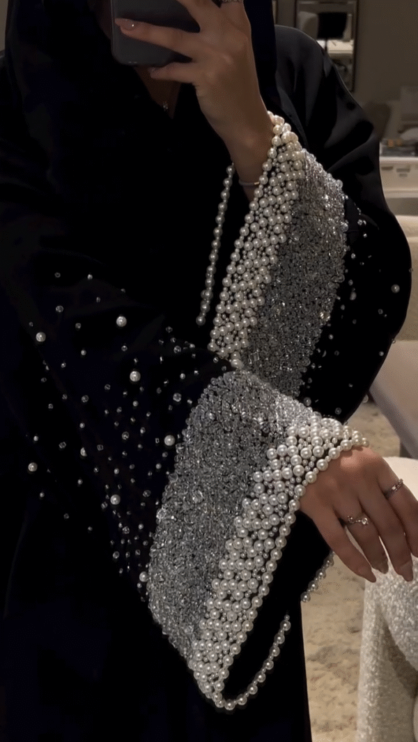 Al Zouj Abaya Heavy Pearl Sleeves Abaya Korean Nida Fabric Abaya Handwork Abaya (UAE) (Imported)