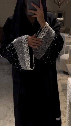 Al Zouj Abaya Heavy Pearl Sleeves Abaya Korean Nida Fabric Abaya Handwork Abaya (UAE) (Imported)