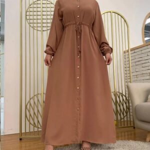 New Launch Huriya Front Open Collar Abaya - Mocha brown