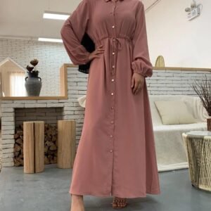 New Launch Huriya Front Open Collar Abaya - peach