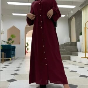 New Launch Huriya Front Open Collar Abaya - MAROON