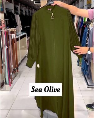 Imported Iram Zipper Abaya With Zebra plated Cuffed Sleeve