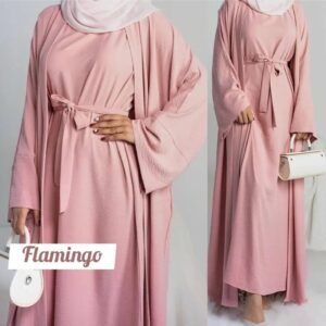 Original Dubai Crush Double Shrugs Abaya - FLAMINGO