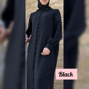 Ayesha Front Open buttons knot Abaya - BLACK