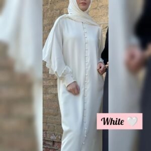 Ayesha Front Open buttons knot Abaya - WHITE