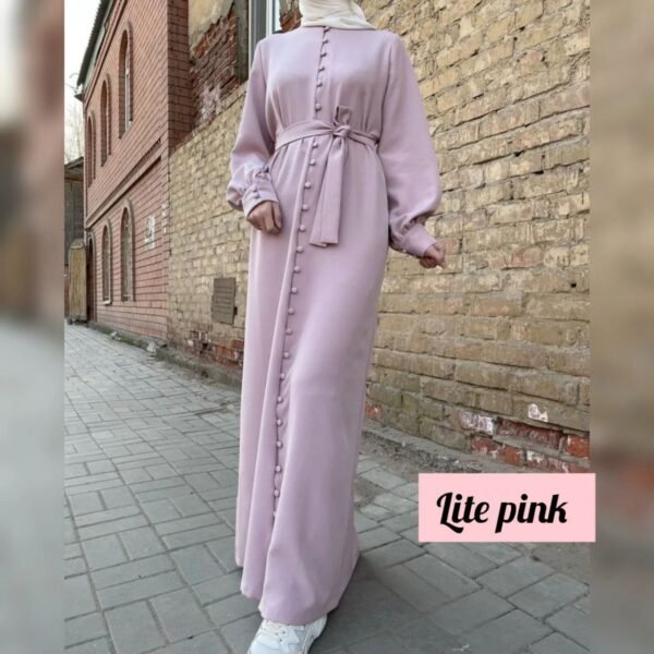 Ayesha Front Open buttons knot Abaya- LITE PINK