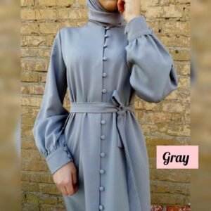 Ayesha Front Open buttons knot Abaya - GRAY