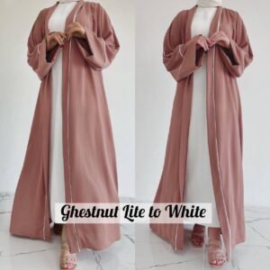 Ruhi Imported Double Shrugs Abaya GHESTNUT LITE TO WHITE