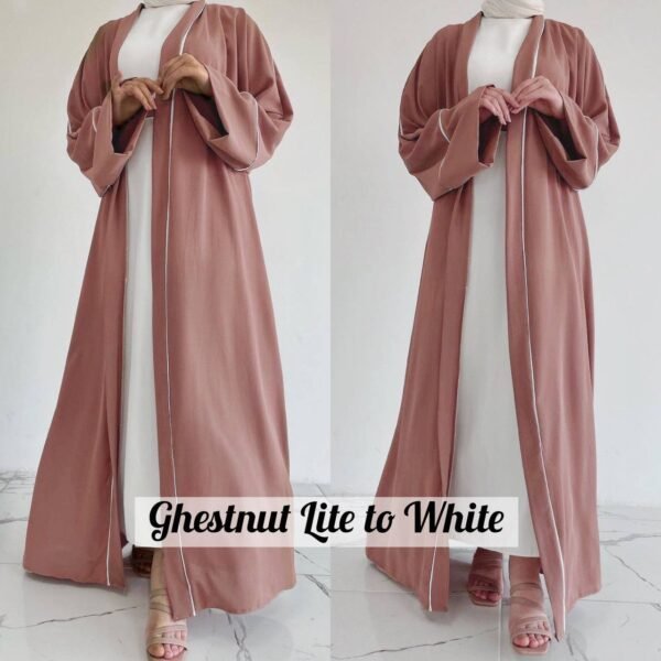 Ruhi Imported Double Shrugs Abaya GHESTNUT LITE TO WHITE