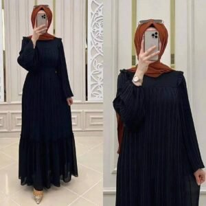 RIDA Beautiful Frill Plates work Abaya- BLACK