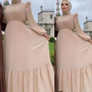 RIDA Beautiful Frill Plates work Abaya- NUDE