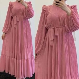 RIDA Beautiful Frill Plates work Abaya- PINK