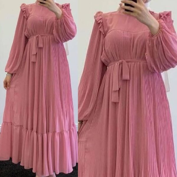 RIDA Beautiful Frill Plates work Abaya- PINK