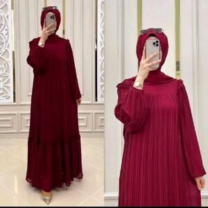 RIDA Beautiful Frill Plates work Abaya- RED