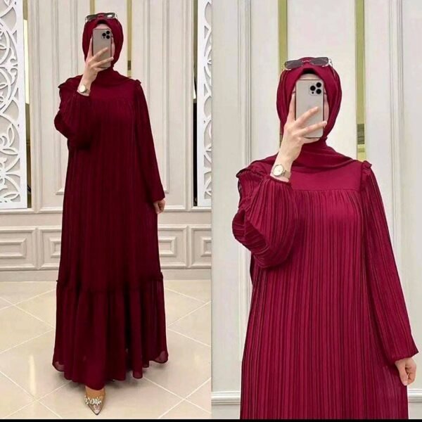 RIDA Beautiful Frill Plates work Abaya- RED