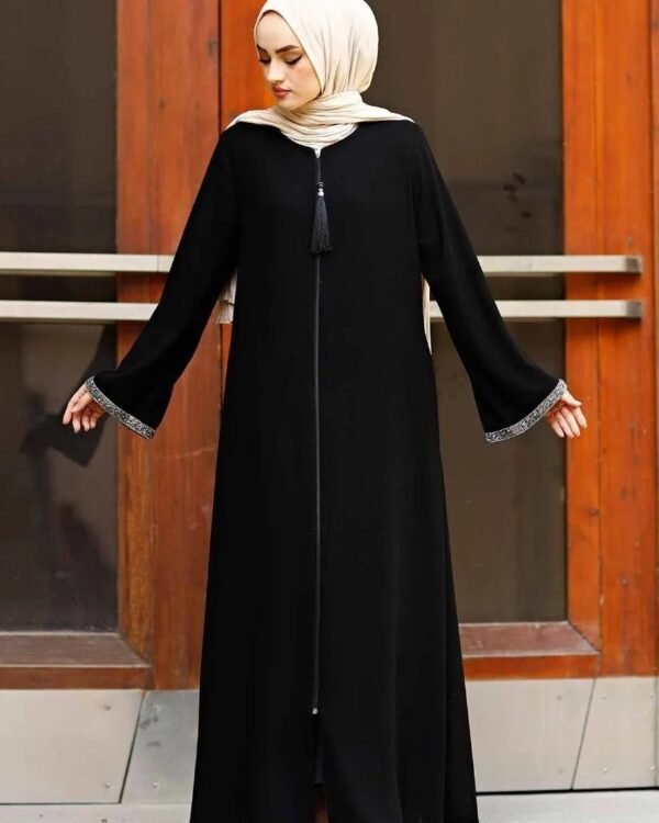 2025/05/1000176356.jpg New Launch Saira Zipper Abaya With Beautiful Sleeve (BLACK)