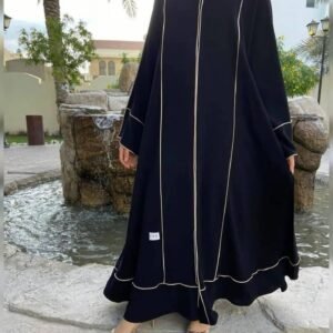 Sheena Modified Piping Zipper Abaya (white piping)