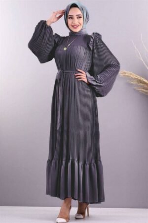 RIDA Beautiful Frill Plates work Abaya- DARK GREY
