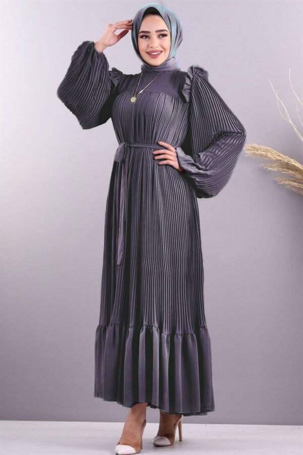 RIDA Beautiful Frill Plates work Abaya- DARK GREY