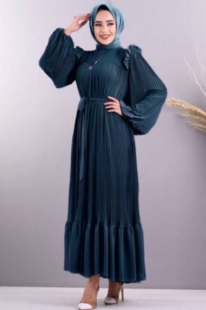 RIDA Beautiful Frill Plates work Abaya- RAMA GREEN