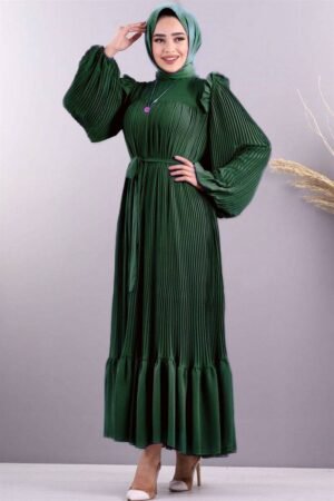 RIDA Beautiful Frill Plates work Abaya- BOTTLE GREEN