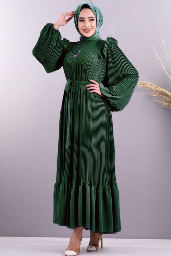RIDA Beautiful Frill Plates work Abaya- BOTTLE GREEN