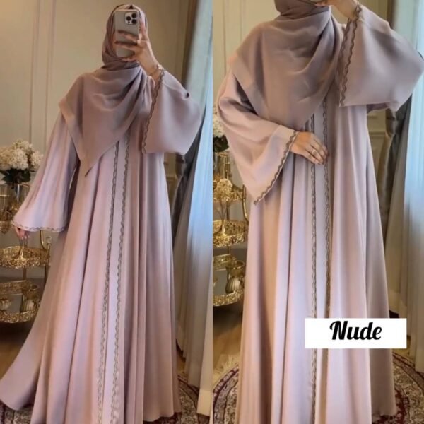 Zahra Stone Lace Abaya- NUDE