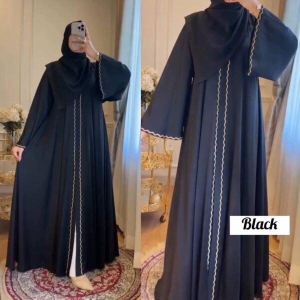 Zahra Stone Lace Abaya - BLACK