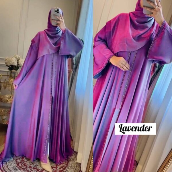 Zahra Stone Lace Abaya-LAVENDER