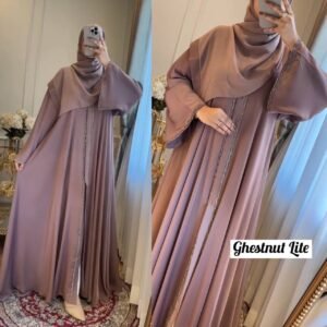 Zahra Stone Lace Abaya- GHESTNUT LITE