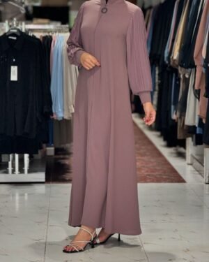 Imported Iram Zipper Abaya With Zebra plated Cuffed Sleeve