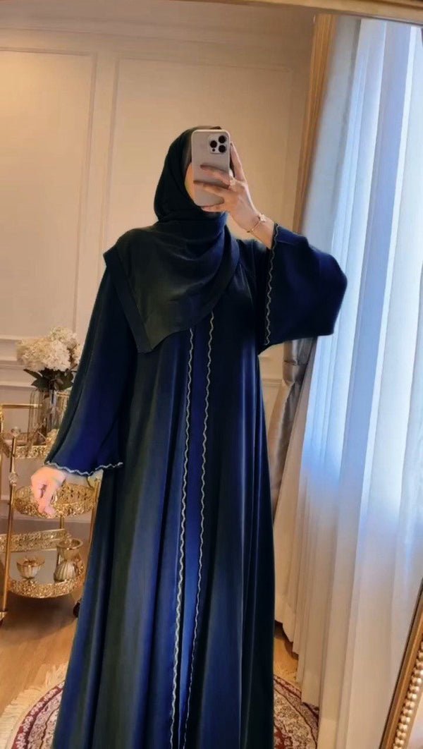Zahra Stone Lace Abaya- NAVY BLUE