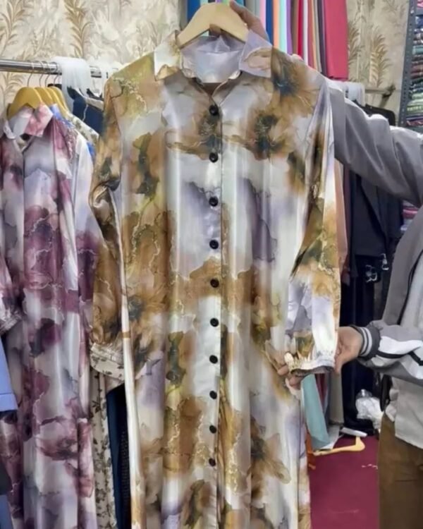 Wardah Printed Front Open Abaya