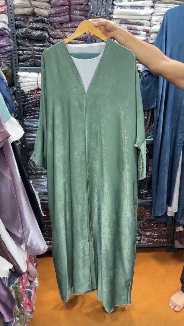 Imported Simmer Double Shrug Kaftan Abaya ( New Launch )- SEA GREEN