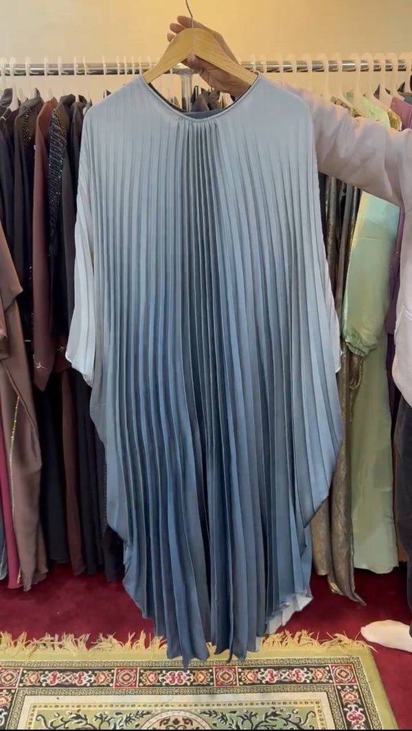 Huda Pleated Kaftan abaya - DS GRAY