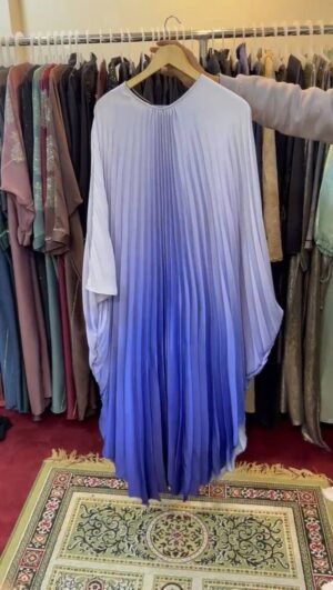 Huda Pleated Kaftan abaya - DS BLUE