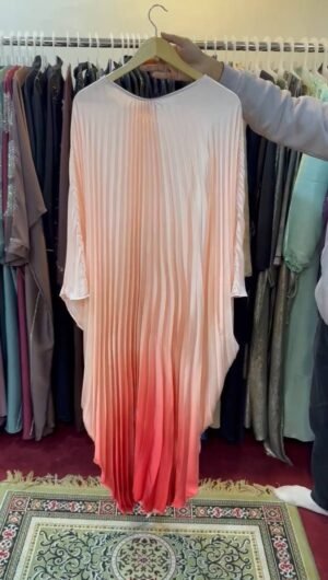 Huda Pleated Kaftan abaya - DS ORANGE