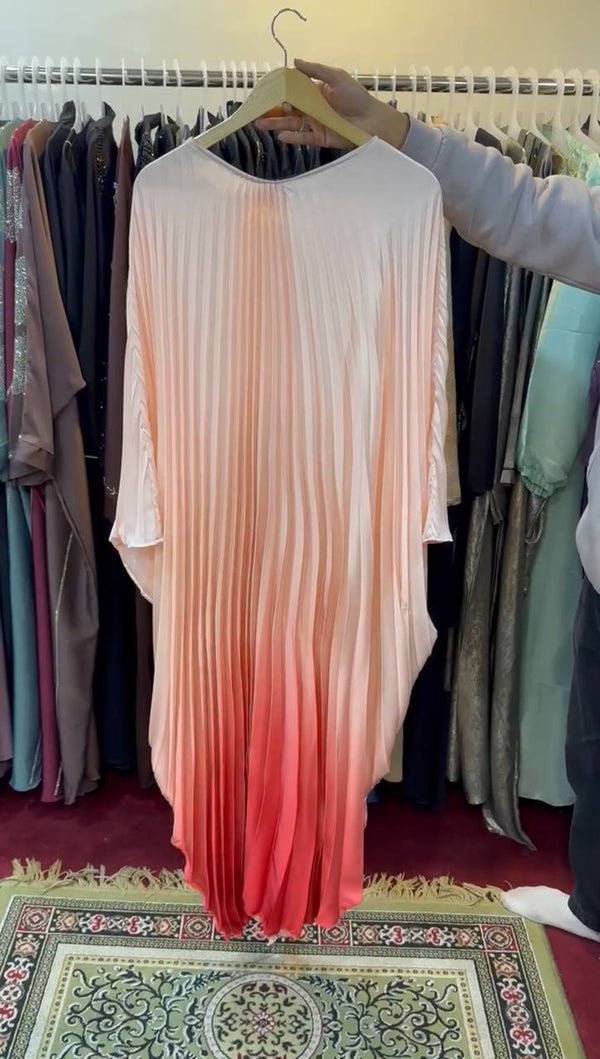 Huda Pleated Kaftan abaya - DS ORANGE