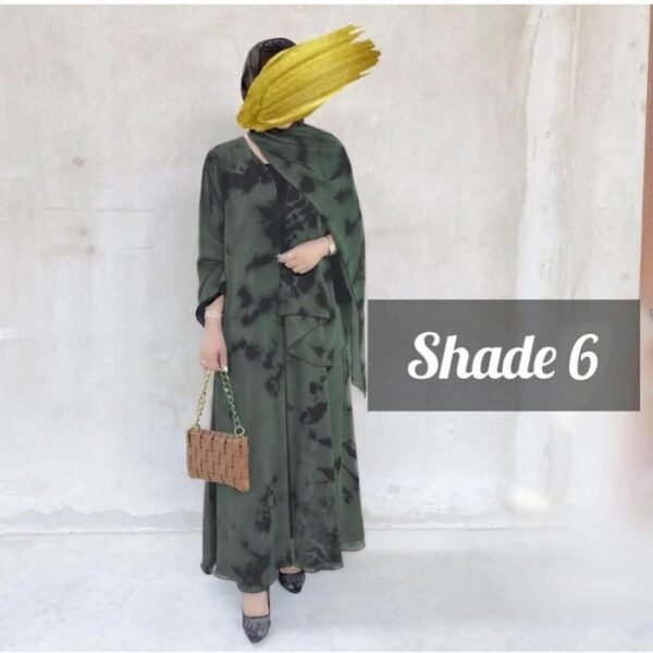 Imported Tie-Dye Double Layered Abaya - (OLIVE )