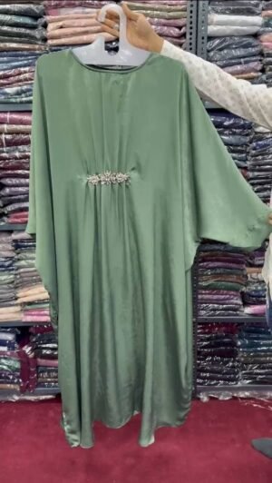 Al-Zainab Basic Simmer Broach Abaya- SEA GREEN