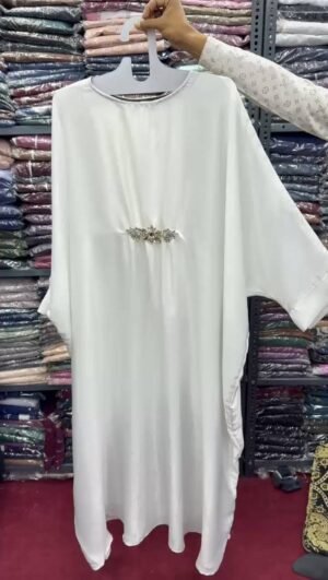 Al-Zainab Basic Simmer Broach Abaya- WHITE
