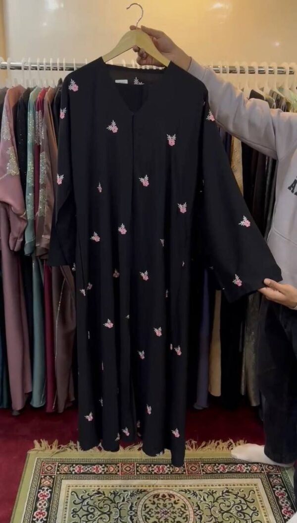 Al-Husna Front Open Embroidery Work Abaya - print 5