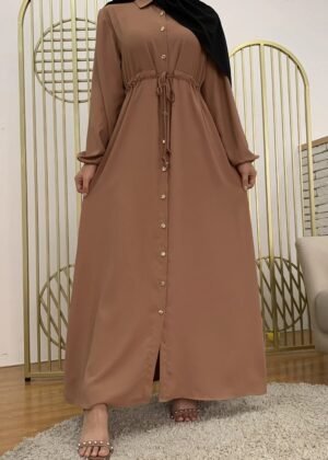 New Launch Huriya Front Open Collar Abaya - collar brown