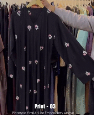 Al-Husna Front Open Embroidery Work Abaya - print 3