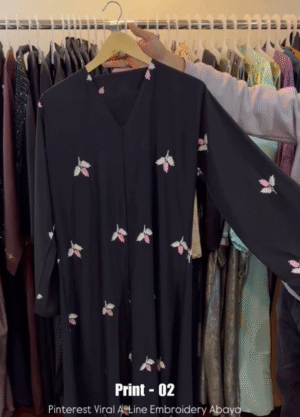 Al-Husna Front Open Embroidery Work Abaya - print 2